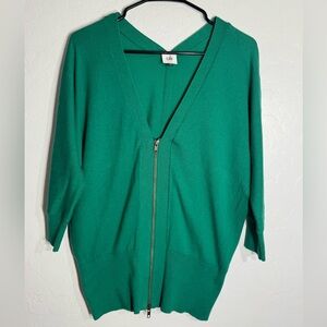 Cabi Emerald Green Zip Front Cotton Blend Cardigan Sweater Medium Style 5142